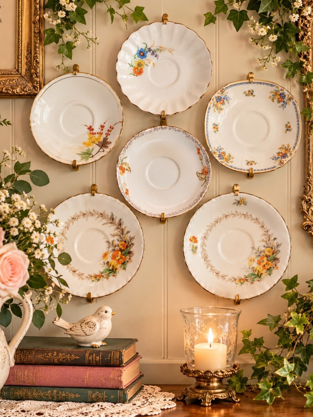 Vintage Floral China Saucers – Mixed Makers – Set of 6